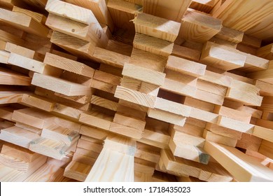 Warehouse with products of woodworking boards and timber
