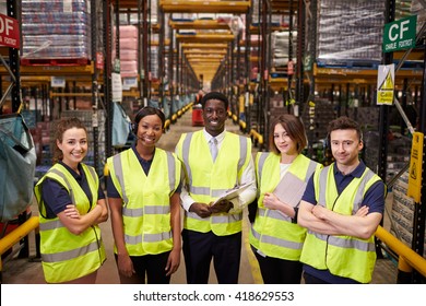 Warehouse Staff Group Portrait, Elevated View