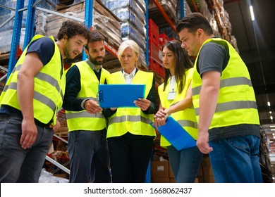 Warehouse Staff Meeting, Workers With Mnagers	
