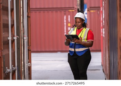 Warehouse supervisor using tablet shipping facility professional environment modern industry close-up view efficient logistics management