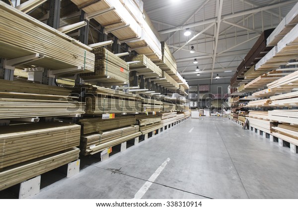 warehouse with variety of timber for construction\
and repair