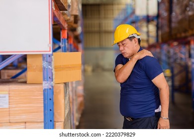 Warehouse Worker Back Shoulder Muscle Pain Injuries From Heavy Lifting Hard Working.