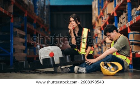 Warehouse worker has an accident from falling from a height while working in a factory.