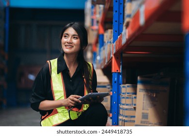 Warehouse worker working and checking the stock in the warehouse. .Factory manager using digital tablet check barcode in industry factory logistic. - Powered by Shutterstock