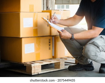 Warehouse Workers Holding Clipboard his Doing Inventory Management Packaging Boxes. Shipping Cargo Goods Boxes Checking Stock. Shipment Boxes. Warehousing Storage.	 - Powered by Shutterstock