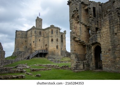 Warkworth, Northumbria, England, June 6 2022 - Inside The Grounds Of The Medieval Warkworth Castle Which Was Home To The Powerful Percy Family In The Late Middle Ages. 