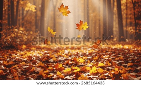 Warm autumn fall background featuring vibrant orange, yellow, and red leaves with soft sunlight. Perfect for seasonal designs, posters, invitations, social media posts, and digital marketing.