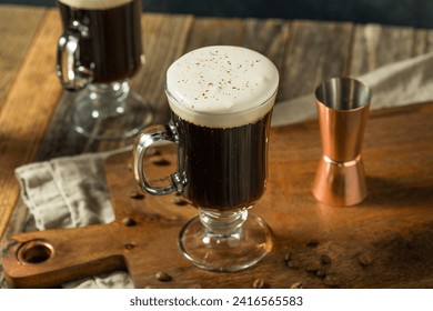 Warm Boozy Irish Coffee with Whipped Cream and Whiskey