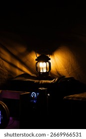 Warm Camping Lantern Light Inside Tent at Night