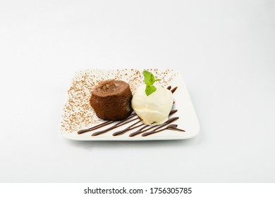 warm chocolate fondant with vanilla ice cream - Shutterstock ID 1756305785