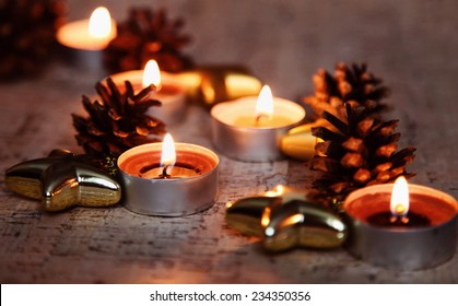 Warm Christmas Holiday Candles In Home Interior