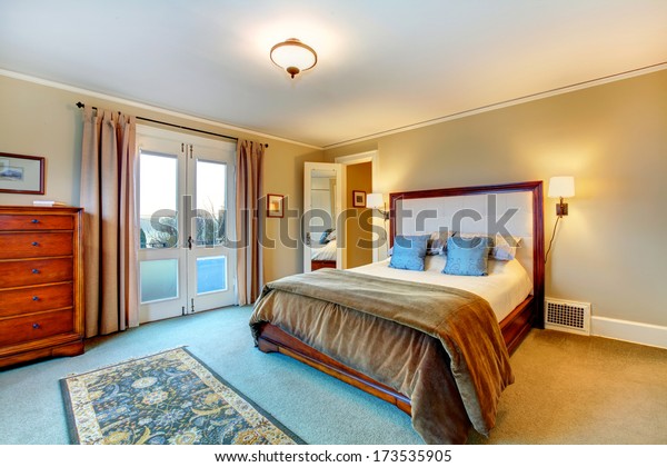 Warm Colors Bright Bedroom Wooden Bed Buildings Landmarks