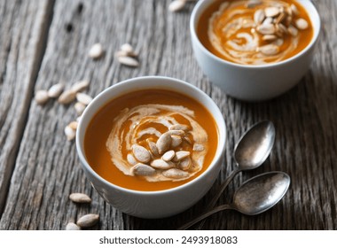 Warm and Comforting Roasted Pumpkin Soup with Toasted Pumpkin Seeds - Powered by Shutterstock