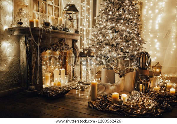 Warm Cozy Evening Christmas Room Interior Stockfoto Jetzt