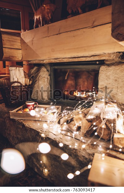 Warm Cozy Fireplace Real Wood Burning Stock Photo Edit Now 763093417