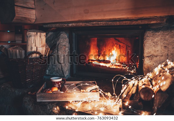 Warm Cozy Fireplace Real Wood Burning Royalty Free Stock Image