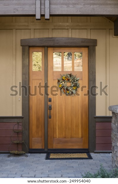 Warm Entryway Natural Wood Front Door Stock Photo Edit Now 249954040
