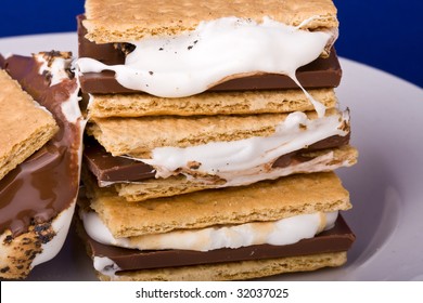 Warm Freshly Home Made Smores On A White Plate