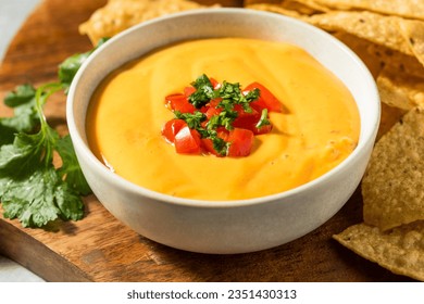 Warm Homemade Cheesy Queso Dip with Tortilla Chips - Powered by Shutterstock