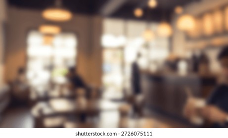 A warm and inviting cafe interior with a soft, blurred focus.