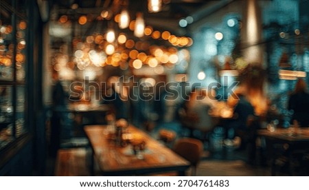 Warm, inviting interior of a dimly lit restaurant with bokeh lighting