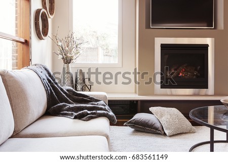 Warm inviting interior with gas log fireplace 