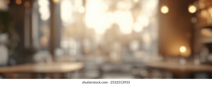 A warm and inviting café interior with soft, blurred lighting. - Powered by Shutterstock