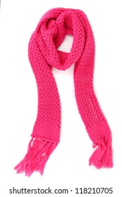 Warm Knitted Scarf Pink Isolated On White