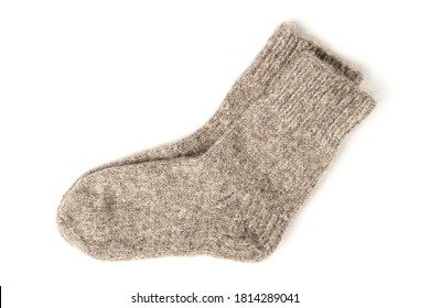 Warm Knitted Woolen Socks Isolated On White Background