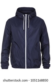 Warm Navy Blue Windbreaker Jacket With Hood