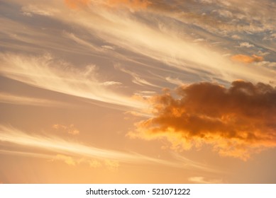 Warm Near And Far Clouds At Sunset