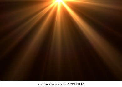 Warm sun rays light effects isolated on black background for overlay design 