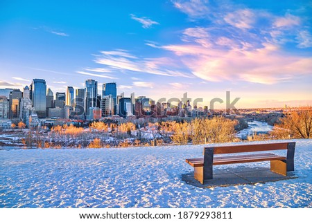 Warm sunrise over downtown Calgary