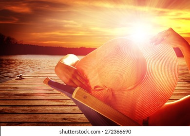 Warm Sunset Time And Big Hat 