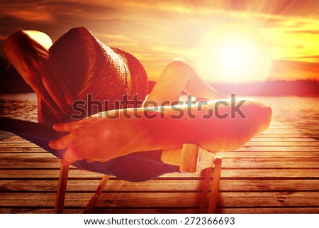 warm sunset time and wooden pier 