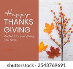 Warm Thanksgiving greetings! Celebrate gratitude and togetherness with this Happy Thanksgiving Facebook post image. Perfect for sharing holiday wishes and spreading cheer.