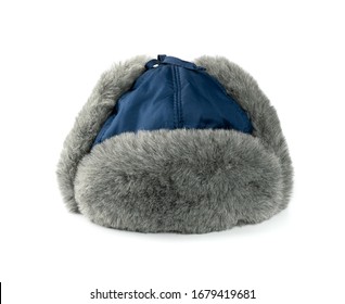 Warm Winter Cap With Faux Fur Isolated. Russian Ushanka Hat