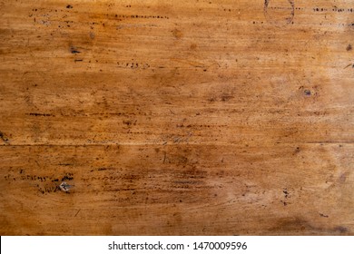 Warm Wooden Texture Photo. Timber Board With Weathered Crack Flat Lay. Rustic Wooden Table Top View. Polished Wood Backdrop. Grungy Lumber Board. Distressed Wood Vintage Design Template