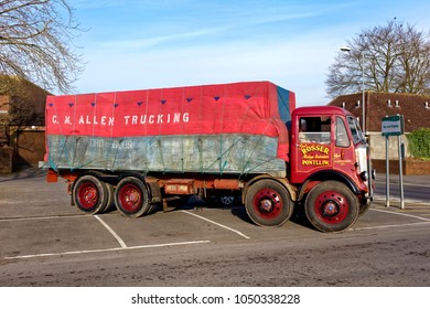 Warminster, Wiltshire, UK - February 28, 2016: A 1949 AEC Mammoth Major Lorry At The Warminster Central Car Park During The 2016 Commercial Transport In Preservation Vintage Gathering        