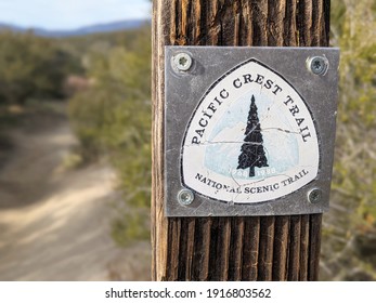 Warner Springs, California - February 14, 2021: Pacific Crest Trail sign near Eagle Rock