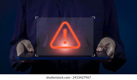 Warning alert and ntivirus system software detection concept. Emergency warning notification Virus, Spyware, Malware or Malicious software. Cyber security and cybercrime.