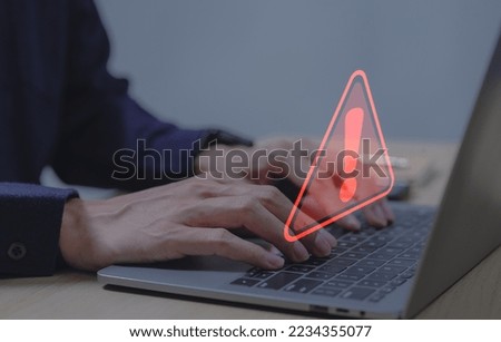 Warning alert system concept, system hacked on computer network, cybercrime and virus, Malicious software, compromised information, illegal connection, data breach cybersecurity vulnerability