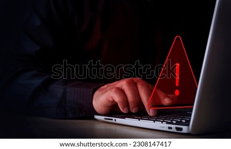 warning alert system concept The system was hacked on a computer network. Cybercrime and Viruses malicious software compromised data illegal connection Cyber ​​Security Vulnerability Data Breach. 