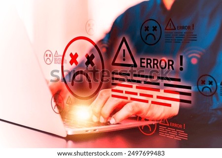 Warning caution 404 page not found error system warning on problem computer network or firewall protection for cyber threat attack security risk alert hacker or cybercrime safety or virus prevent.