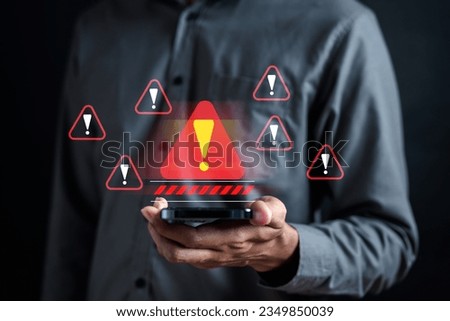 Warning caution sign for notification error and maintenance concept. cyber attack on computer network. Cybersecurity vulnerability, data breach, illegal connection, compromised information.