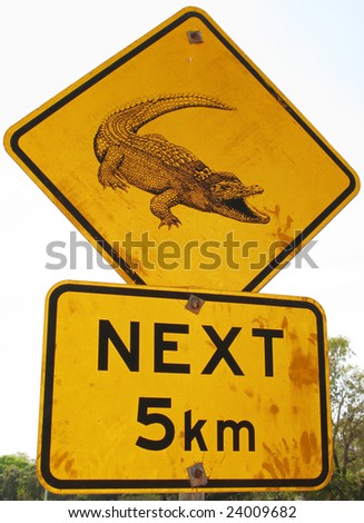 Warning crocodile road sign in Kakadu National Park, Northern Territory, Australia