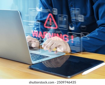 Warning or error alert, viruses and malware on digital information networks, cyber security on smartphones to access security information