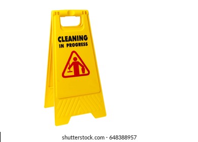 Warning Janitorial Sign Cleaning In Progress The Isolated On White Background. To Warn People Passing By For Safety