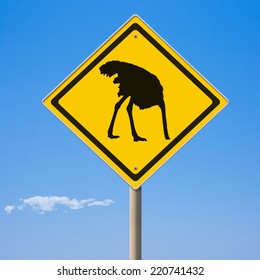 Warning ostrich ahead yellow road sign