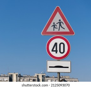 Warning Pedestrian Crossing Sign Round Speed Stock Photo 2125093070 ...